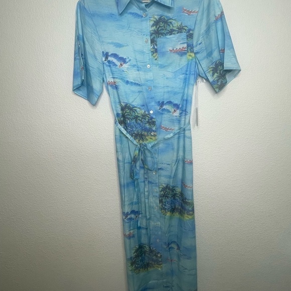 STAUD dress maxi NWT sz XS “Cameron” shirt dress island print - Picture 2 of 12